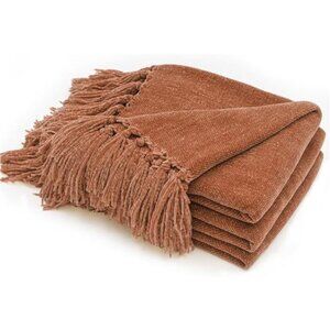 Throw Blanket Soft Cozy Chenille Throw Blanket with Fringe Tassel